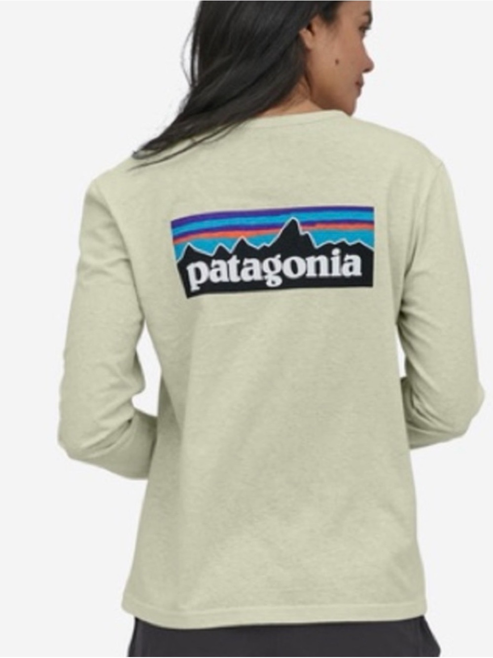 Patagonia Long Sleeve Tee in Sage with Multicolor Mountain Logo